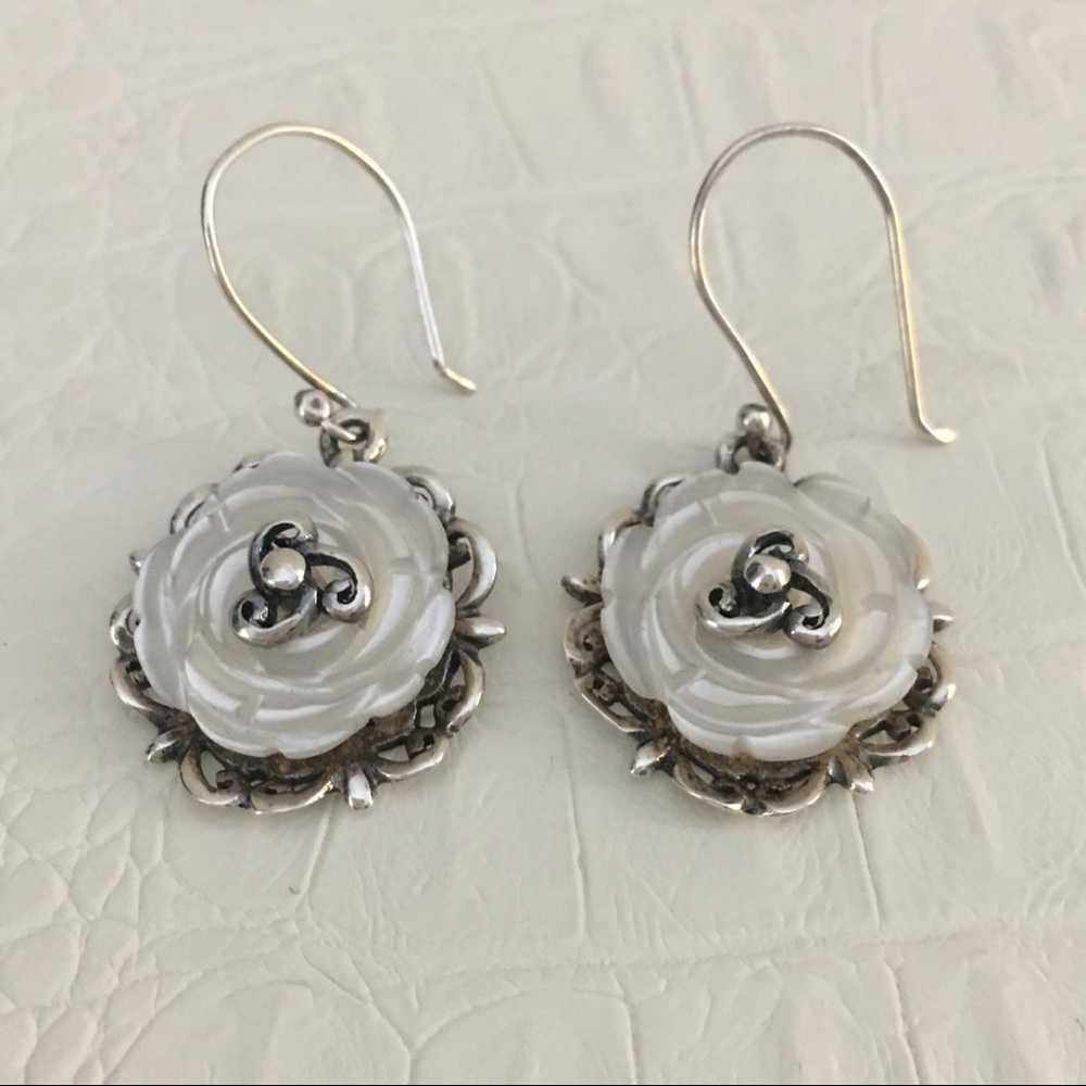 🌹MOP Dangling Sterling Silver Filigree Earrings NWOT